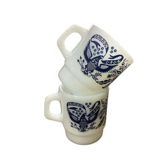 Vintage Fire King E Pluribus Unum Set of 2 Coffee Mugs - Picture 1 of 7